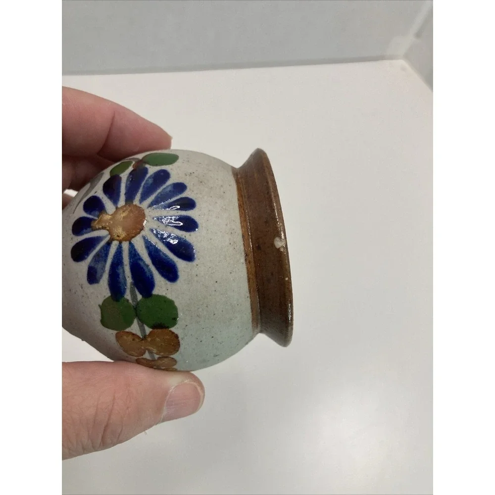 Vintage Mexico Tonala Hand Painted Floral Pottery Mini Bud Vase 2.5